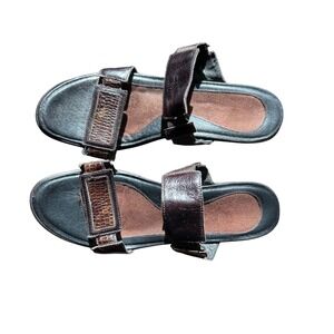 NAOT Treasure‎ Dark Brown Leather Crocodile Embossed Wedge Sandals Size 40